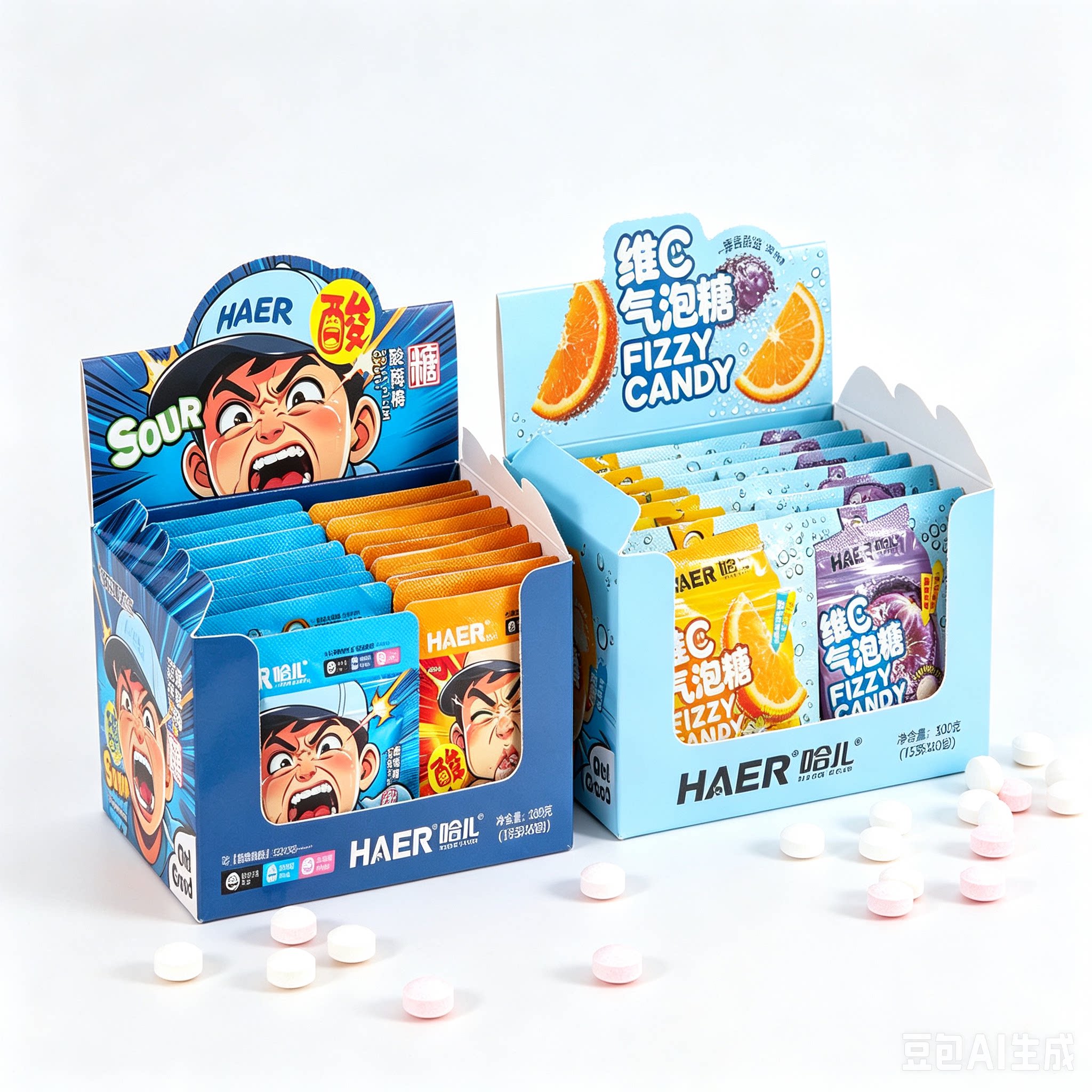 正品哈儿维C气泡糖酸酸梅糖水果味压片糖果独立小包开袋即食糖果