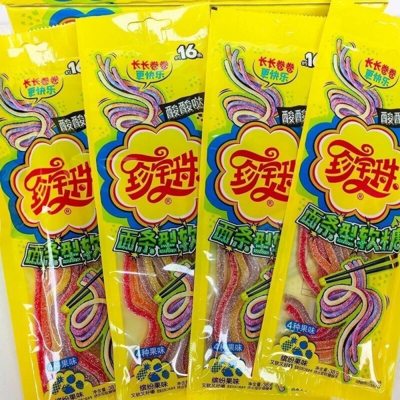 商超同款酸条彩虹软糖酸甜果味面条型软糖糖果儿童小零食缤纷糖果