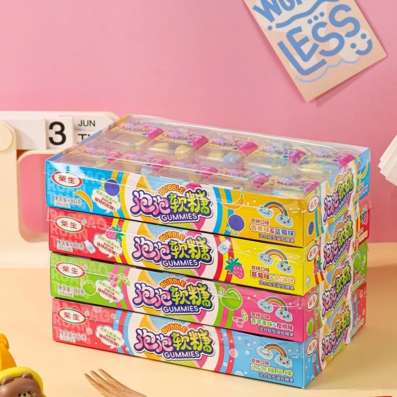 泡泡软糖双拼青苹果拼樱桃味软糖聚会泡泡风味儿童休闲小零食盒装