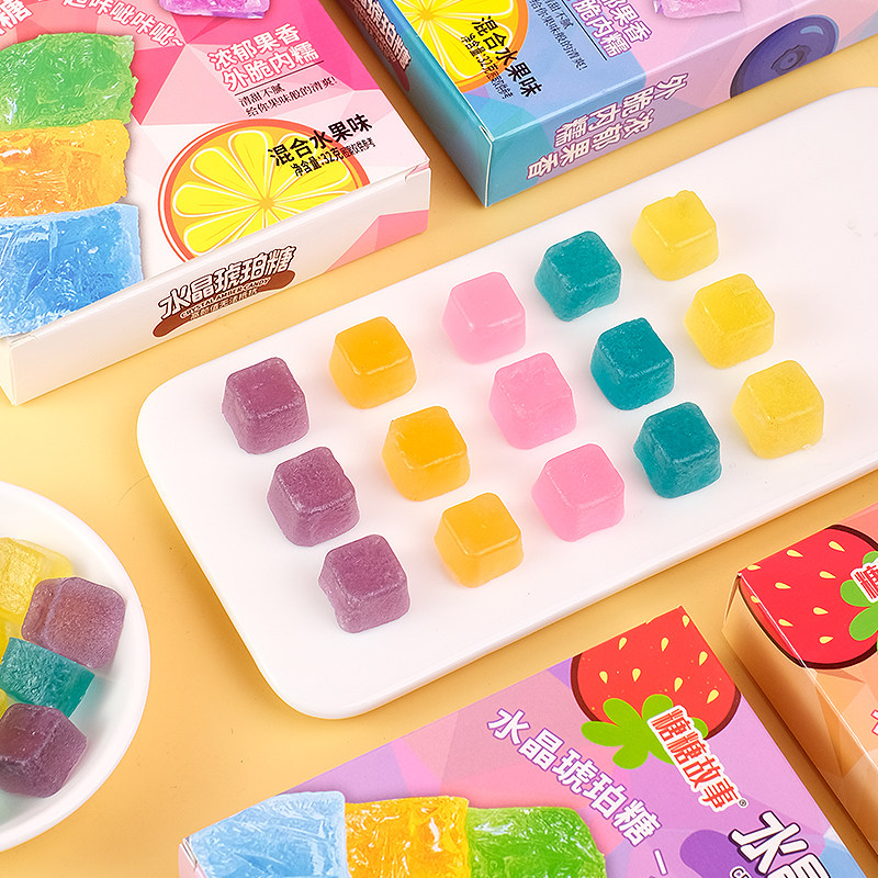琥珀糖可食用儿童休闲网红彩色高颜值水果味糖果零食手工盒装