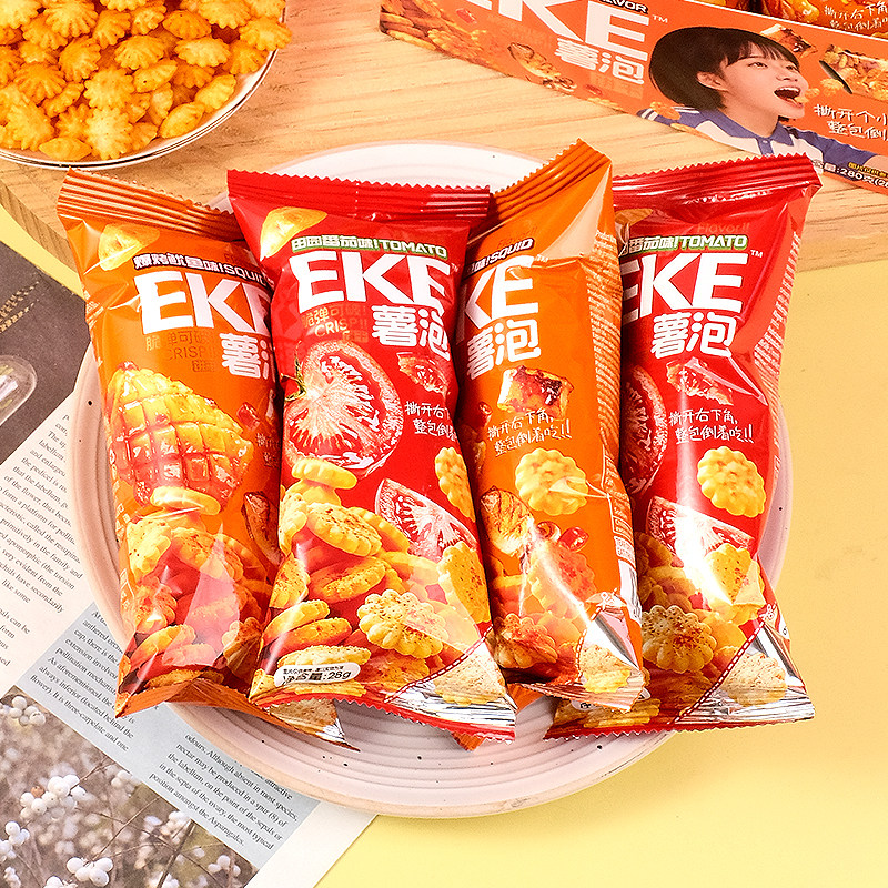 EKE薯泡饼干爆烤鱿鱼味田园番茄味野餐便携办公解馋宿舍零食