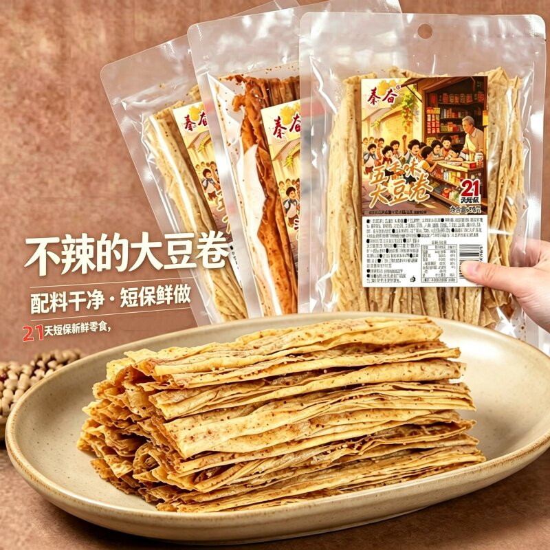 怀旧零食下酒追剧休闲小吃即食豆制品解馋秦奋纸皮大豆卷开袋即食
