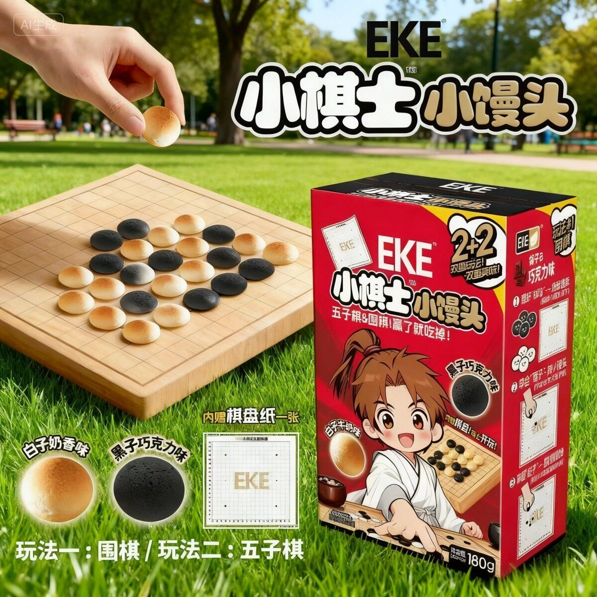 EKE原味巧克力味小棋士小馒头儿童休闲五子棋围棋可吃可玩零食