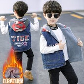 秋冬男童牛仔马甲外套洋气儿童春秋款 宝宝加绒背心坎肩马夹潮 童装