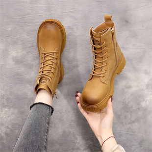 炸街增高显瘦欧货机车靴子大码 厚底马丁靴女大黄靴2025秋季 新款