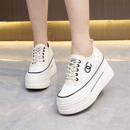 内增高女鞋10cm小个子增高鞋2023春秋新款松糕厚底小白鞋小码3334