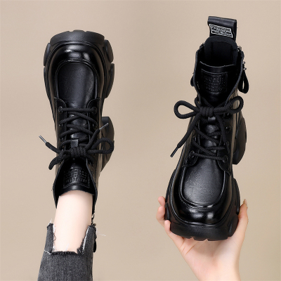 小个子增高马丁靴女英伦风2025新款秋季后拉链厚底8cm短靴小码34