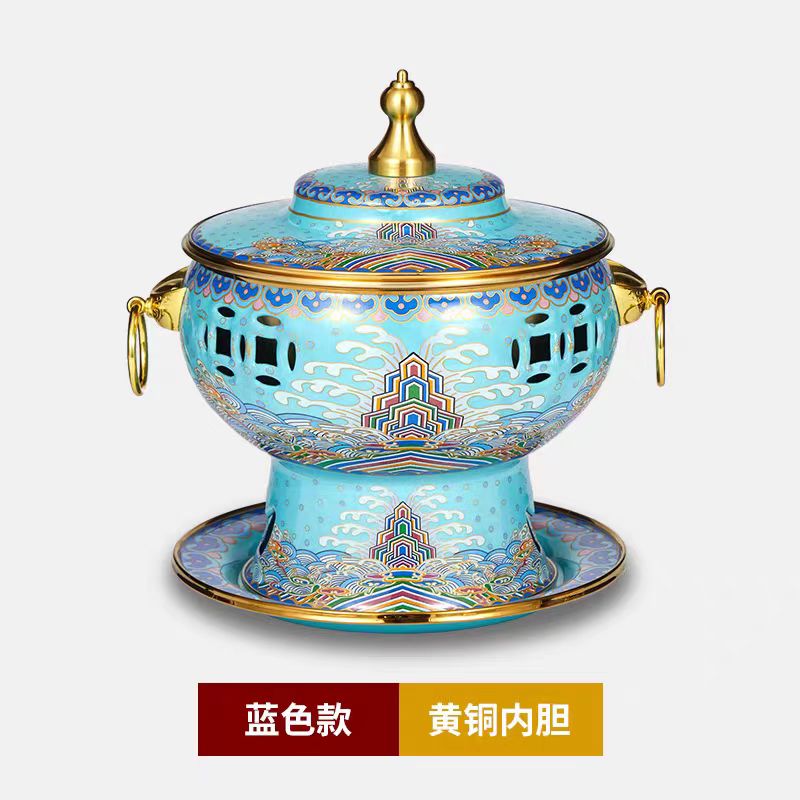 新款景泰蓝单人火锅加厚黄铜酒精铜锅小火锅一人一锅会所酒店家用