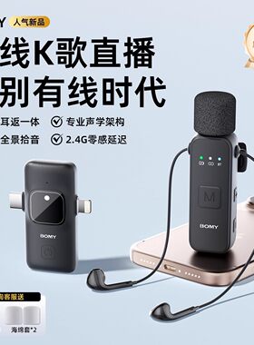 领夹式蓝牙声卡K歌耳机2.4G无线新款麦克风直播唱歌专用自带耳返