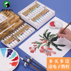 马利国画颜料初学者套装用品工具全套12色24色毛笔水墨画中国画马力牌工笔画专用材料玛丽小学生入门旗舰店