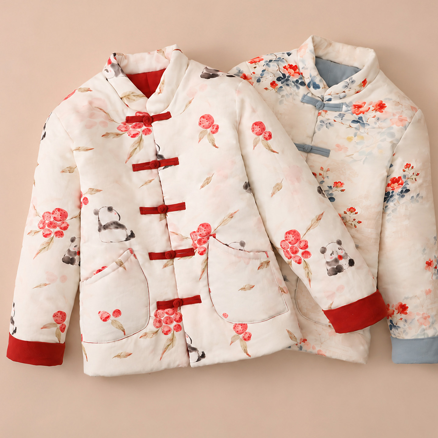 纯棉花对襟盘扣立领棉服