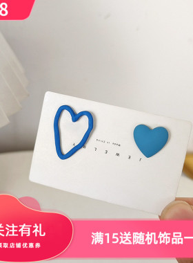 S925银针创意百搭不对称耳钉个性甜美爱心烤漆耳环网红耳饰1Y419