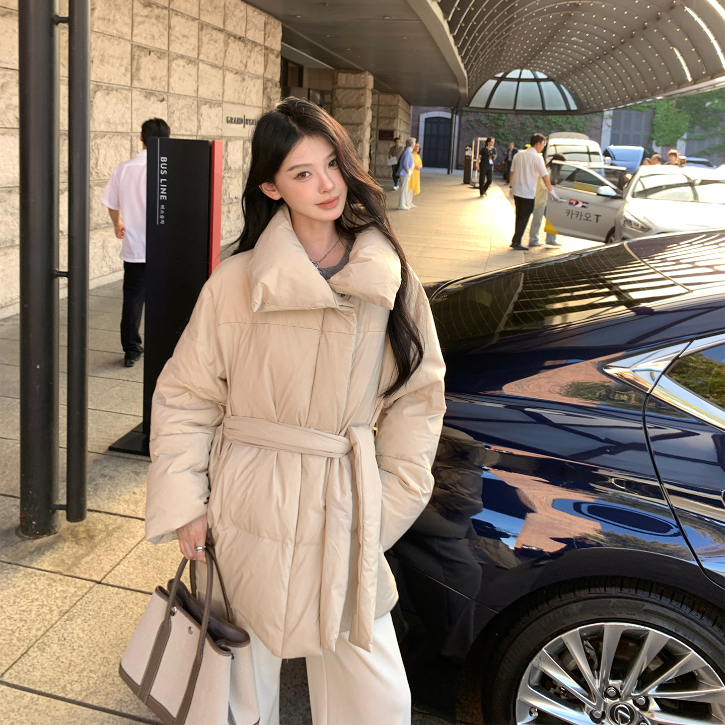 alex stevens立领加厚中长款羽绒服女冬季90白鸭绒宽松面包服外套