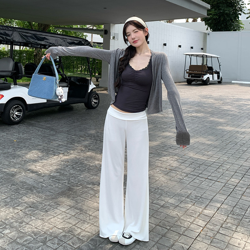 alex stevens垂感薄款白色休闲阔腿裤女夏季高腰显瘦微喇叭裤宽松