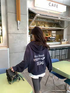 ins中长款 alex 搭配连帽字母卫衣女春秋季 鲨鱼裤 宽松上衣 stevens
