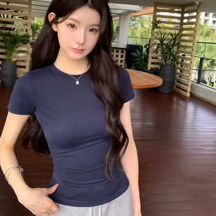 stevens短款 修身 正肩短袖 新款 显瘦圆领纯色上衣 T恤女夏季 alex