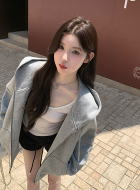 alex stevens 25新款灰色开衫连帽卫衣外套女春秋季宽松长袖上衣