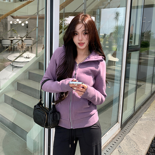 卫衣外套女春秋长袖 alex 连帽衫 修身 加绒拉链运动上衣 stevens美式