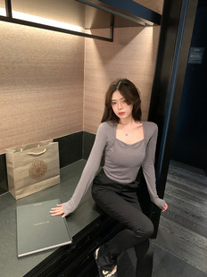 打底衫 alex 修身 T恤女春秋季 上衣内搭 stevens纯欲天花板大U领长袖