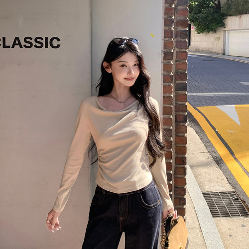 alex stevens 纯欲风荡领长袖T恤女秋季新款内搭打底衫修身上衣