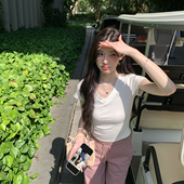 stevens多巴胺v领正肩短袖 小上衣女夏季 短款 alex 修身 显瘦t恤独特