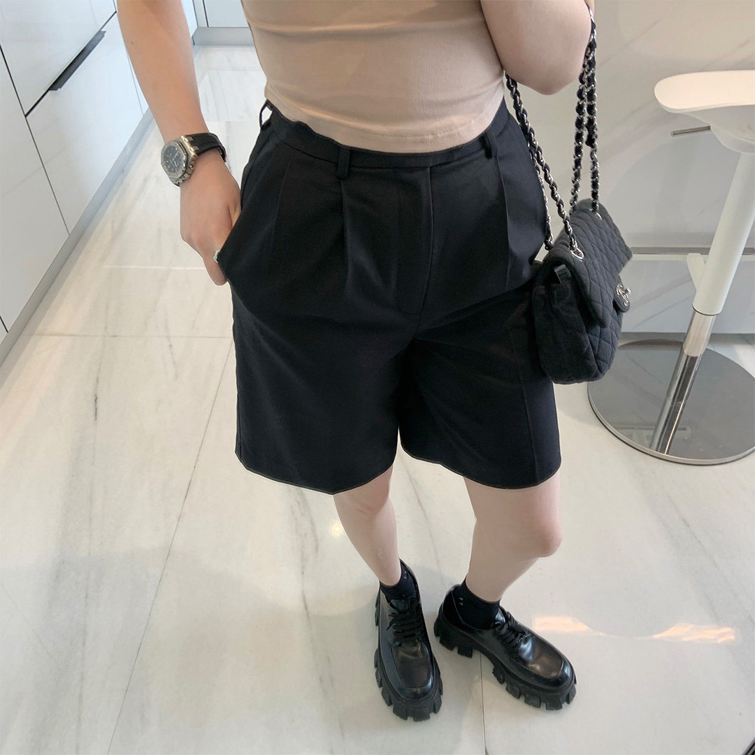 xm定制 能搭一切的西装五分短裤直筒显瘦黑色裤子2024夏季薄款女