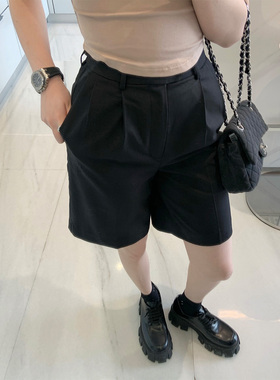 xm定制 能搭一切的西装五分短裤直筒显瘦黑色裤子2024夏季薄款女