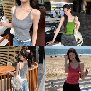 显瘦挂脖上衣春夏内搭 吊带背心女外穿带胸垫修身 alex stevens美式