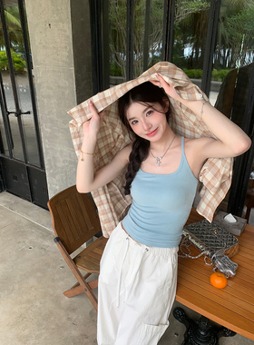 alex stevens浅蓝色吊带背心女内搭夏季辣妹外穿修身无袖ins上衣