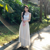 alex a字仙女裙子 长款 stevens初恋白色吊带连衣裙女夏季 海边修身