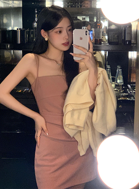 xm定制打底超显白针织吊带连衣裙女春季纯欲修身短裙收腰包臀裙子