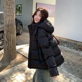 alex stevens超好看黑色短款 羽绒服女冬白鸭绒面包服连帽加厚外套