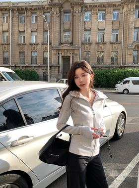 alex stevens 超火连帽卫衣外套女纯色修身显瘦长袖瑜伽上衣lulu