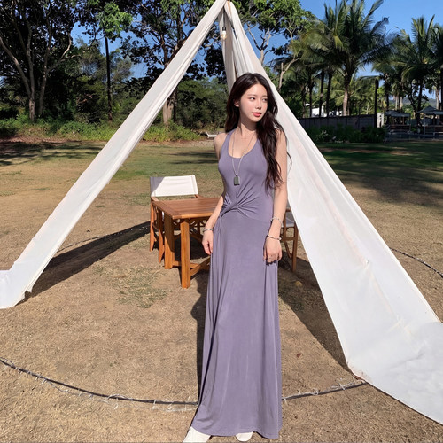 alex stevens  度假风挂脖吊带连衣裙女夏显瘦小个子长裙