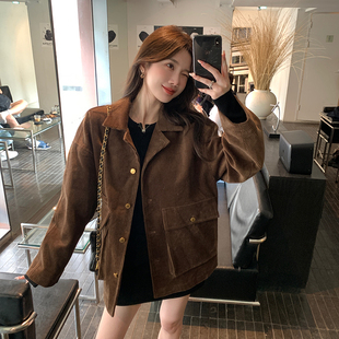 alex 灯芯绒休闲春秋chic外套女翻领宽松加厚夹克上衣 stevens美式