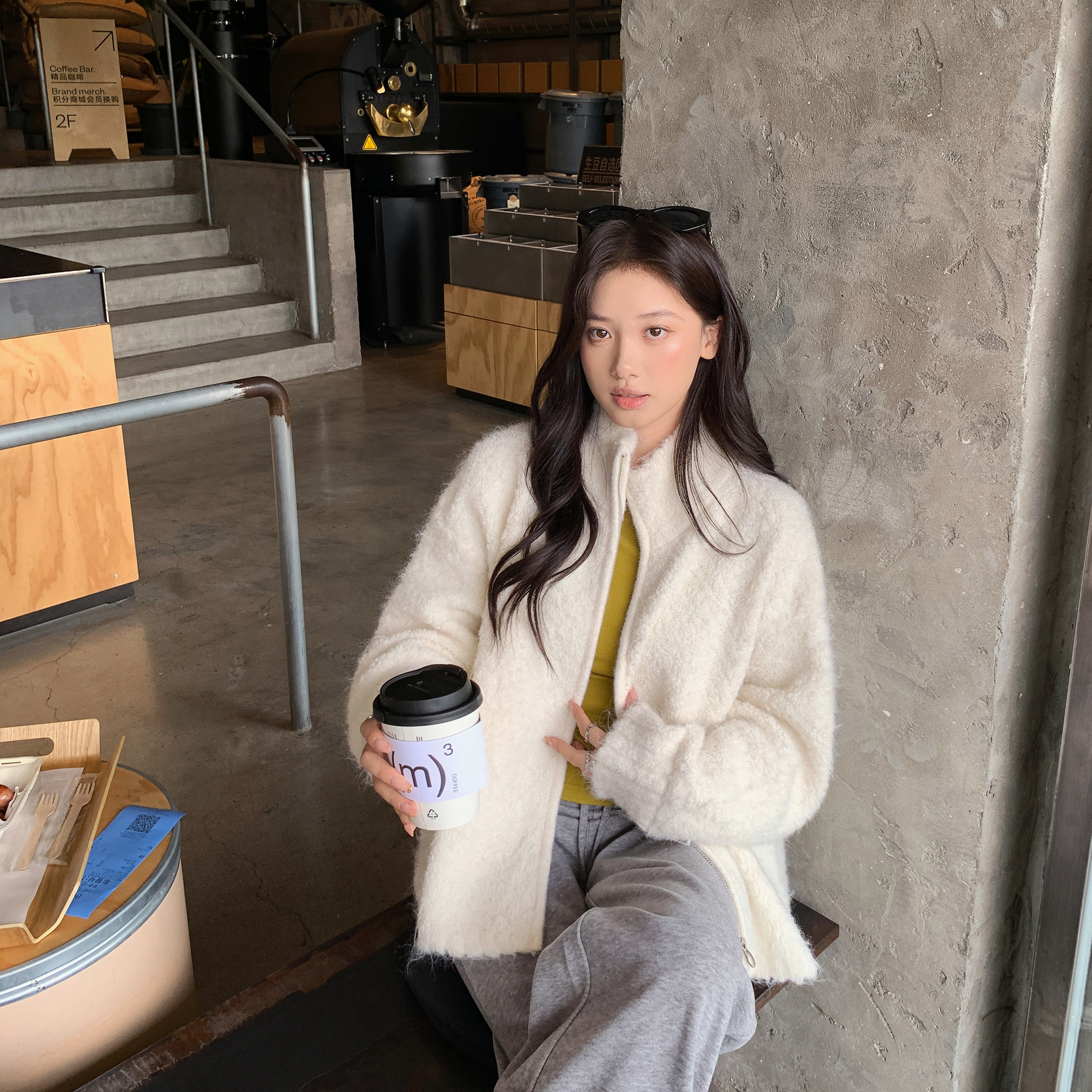 羊羔毛外套女立领拉链短外套毛绒