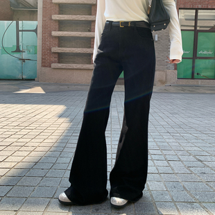 alex stevens 黑色高腰微喇叭牛仔裤女春季显瘦阔腿裤宽松长裤子