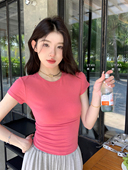 stevens基础款 修身 短袖 alex T恤女夏季 新款 显瘦纯色短款 圆领上衣