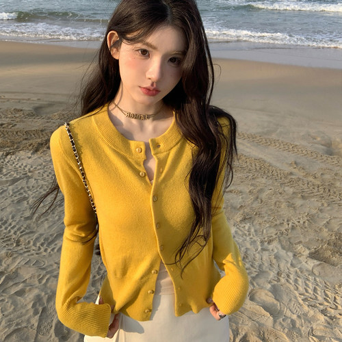 alex stevens多巴胺糯毛衣外套针织开衫女春秋季2025长袖短款上衣