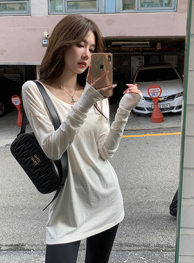alex stevens叠穿神器圆领白色打底衫女春秋chic内搭长袖t恤上衣