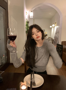 alex stevens 短款可拆卸分袖套泡泡袖针织衫女春秋修身毛衣上衣