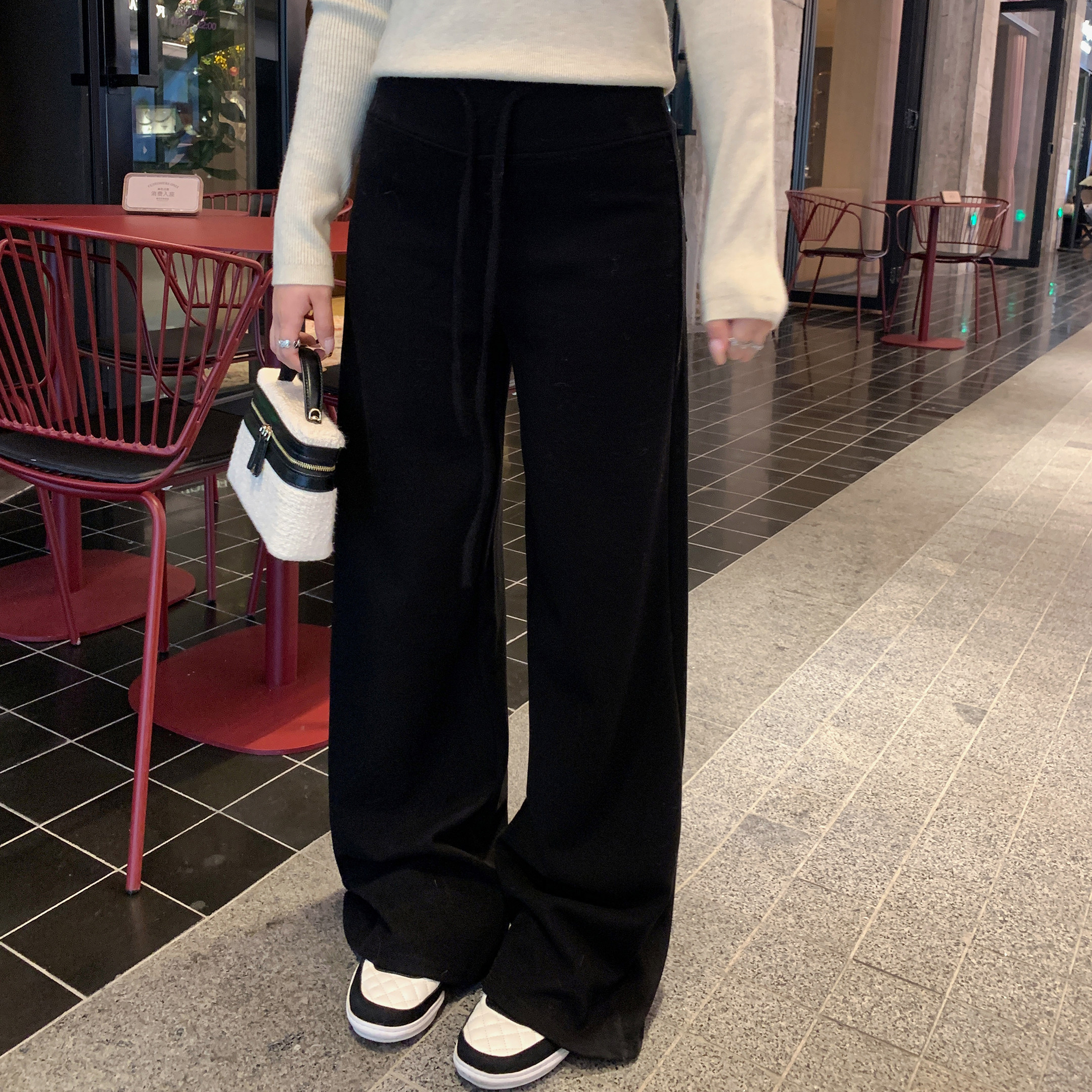 alex stevens慵懒风松紧腰抽绳阔腿裤女秋冬宽松直筒长裤休闲裤子