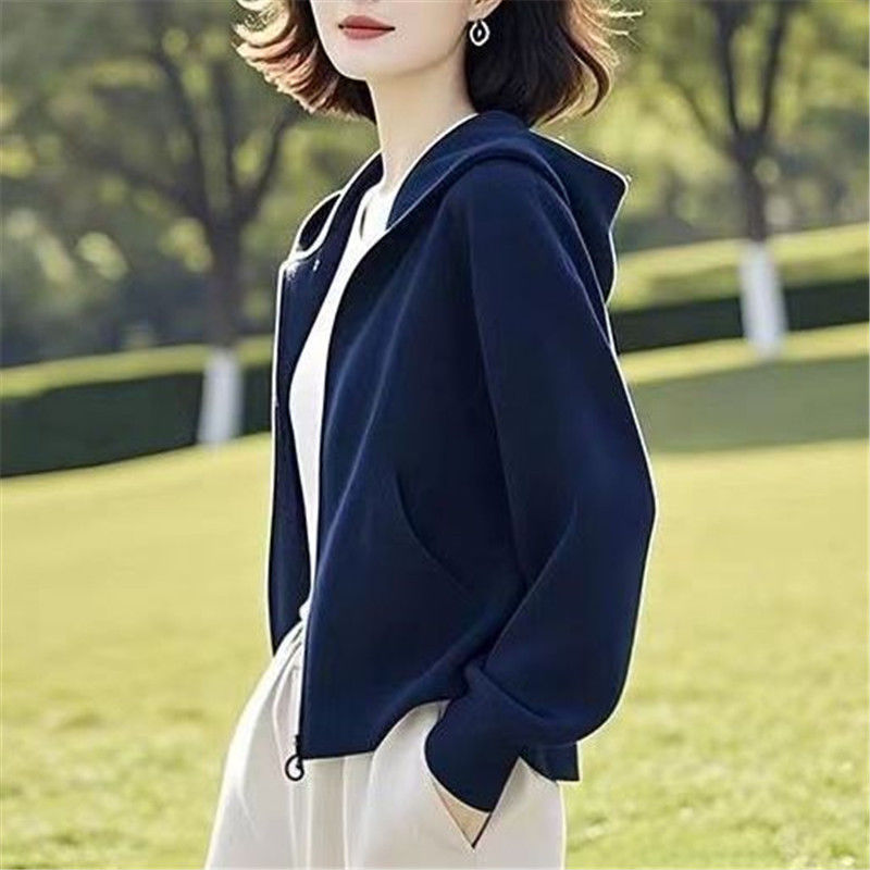韩系慵懒风连帽卫衣拉链外套女装