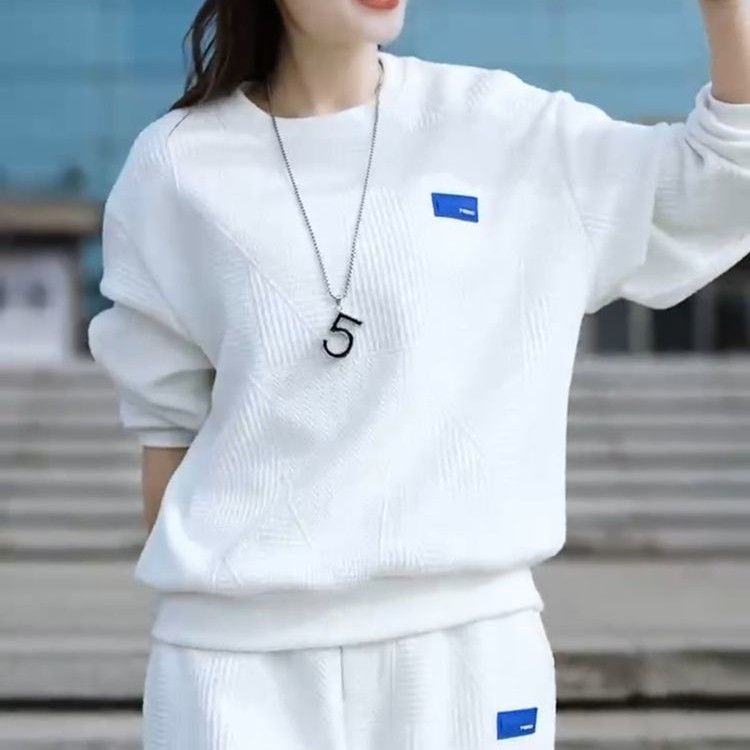 春秋港风白色休闲运动套装女