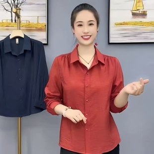 时尚洋气百搭气质女士上衣薄款宽松衬衣小衫春秋减龄长袖打底衬衫