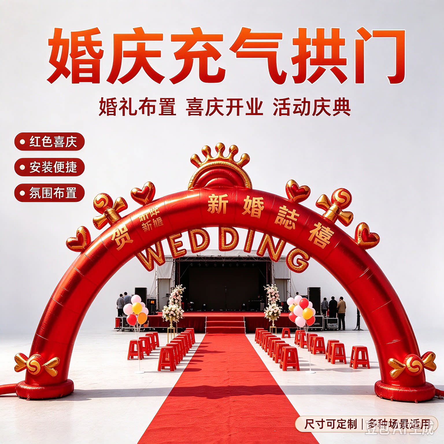 结婚充气婚庆拱门结婚红色户外开业庆典婚礼气模彩虹门活动气拱门