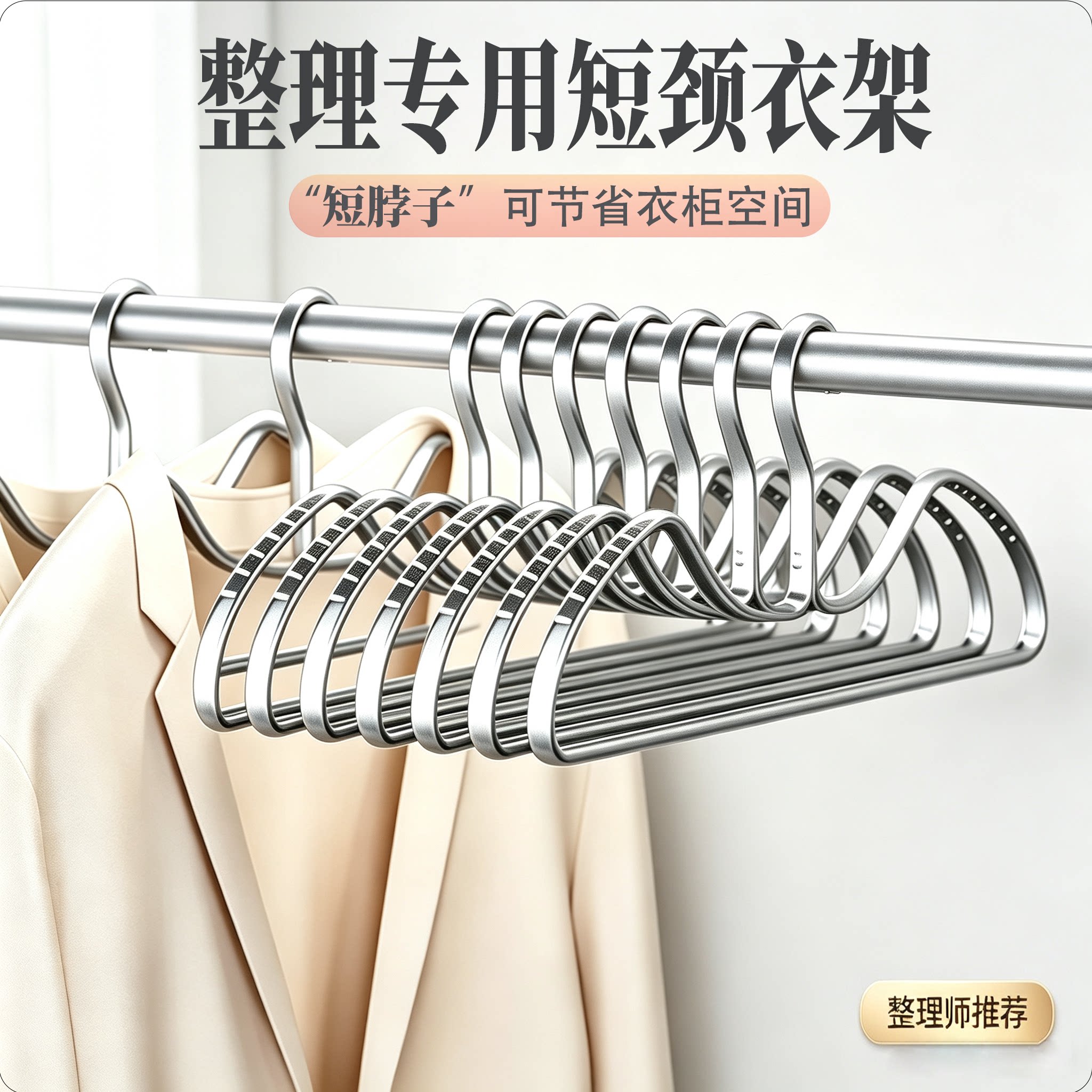 全铝防滑无痕省空间矮款短颈衣架图片