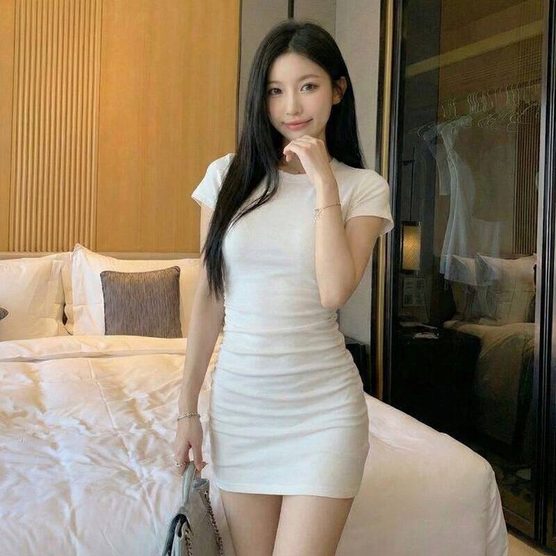 纯欲风吊带背心短袖连衣裙女夏季修身包臀裙甜辣妹内搭打底短裙子