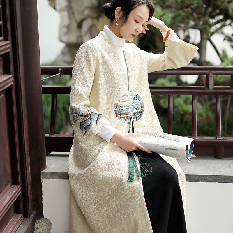 素飞唐装女中国风汉服改良复古棉麻上衣2021秋冬季中式外套禅茶服