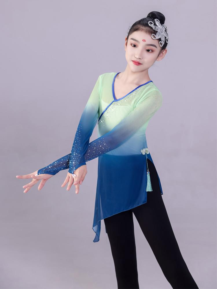 。古典舞蹈服女飘逸演出身韵纱衣考级服装服基训练功服中国舞青绿